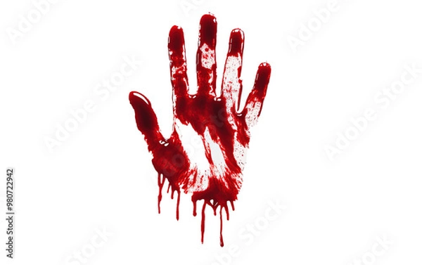 Obraz Dripping red blood handprint isolated on white or transparent background