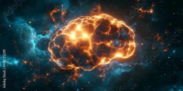 Obraz A glowing brain in a starry sky.