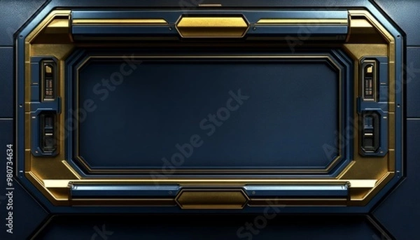 Obraz Futuristic Golden and Blue Panel with a Central Rectangular Opening