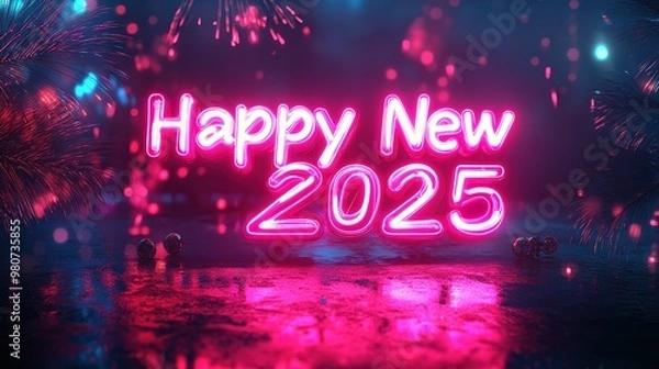 Fototapeta 2025 Happy New Year celebration illustration,generated with AI.