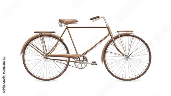Fototapeta Vintage bicycle isolated on white background. 3d render image.