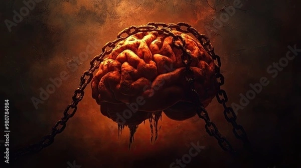 Obraz "Symbolic Representation of a Brain Enslaved by Chains"