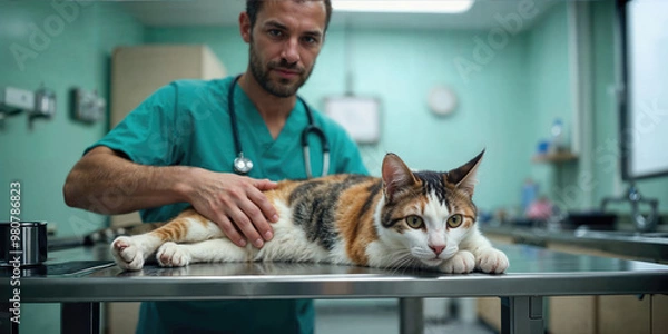 Fototapeta Veterinarian Examining a Cat