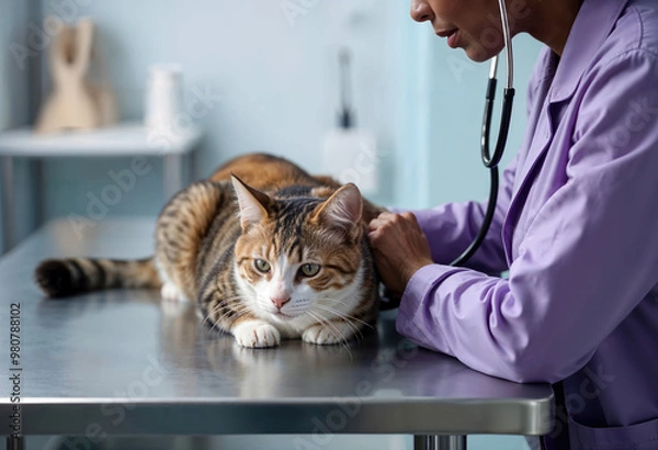 Fototapeta Veterinarian Performing a Checkup on a Cat