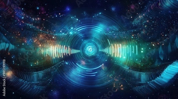 Fototapeta Abstract Blue Wave Patterns with Light Effects
