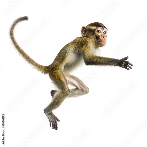 Fototapeta A playful monkey leaps through the air.