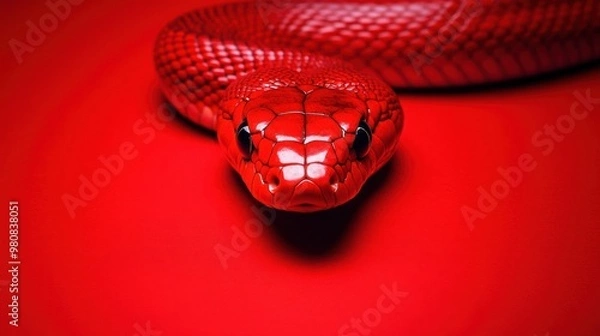 Obraz Close-up red snake head against matching red backdrop