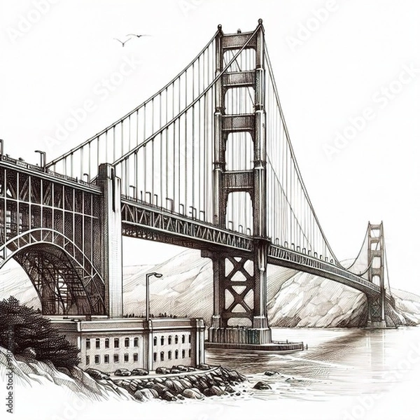 Obraz sketch Golden Gate Bridge isolated in the white background