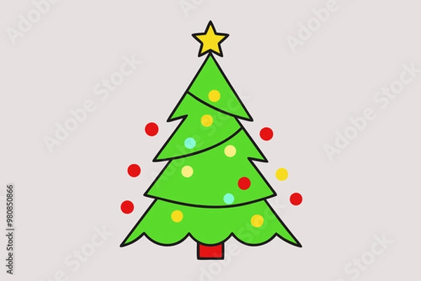Obraz Illustration of a Christmas tree with decorations.