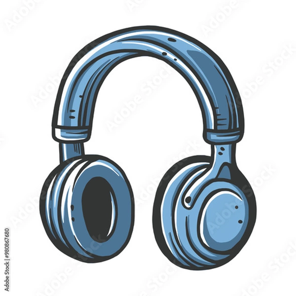 Obraz A sleek, modern pair of headphones in a cartoon style, featuring smooth lines and rounded ear cups.