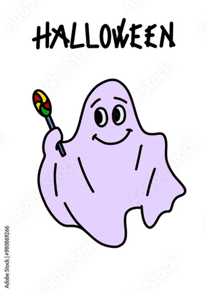 Fototapeta cute ghost holding candy in hands