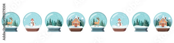 Fototapeta Seamless pattern with snow globes with winter scenes. Illustrations on Christmas theme. Design for winter season or Christmas.