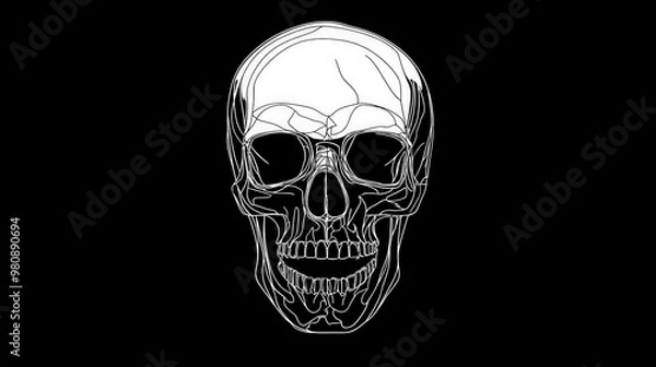 Fototapeta Skull outline with minimal details, simple and clean, black and white