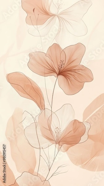 Obraz Pale Floral Abstraction with Pastel Line Art for Framing