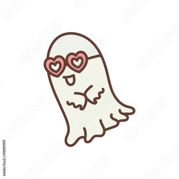 Obraz Retro Cute Halloween Ghost with Heart Glasses, Boo Ghost Illustration