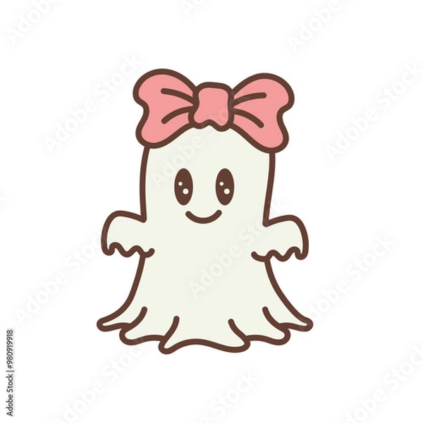 Obraz Retro Cute Halloween Ghost with Bow, Boo Ghost Illustration