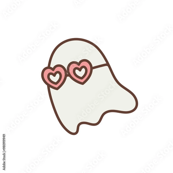 Obraz Retro Cute Halloween Ghost with Heart Glasses, Boo Ghost Illustration