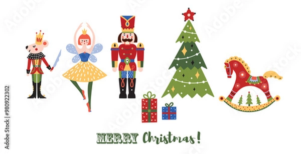 Obraz Nutcracker. Cute Christmas gorizontal border. Christmas illustration.