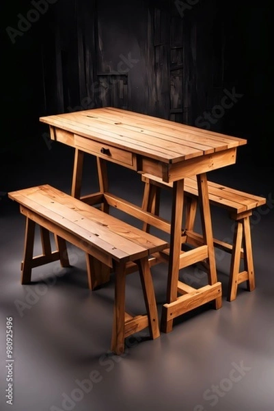 Obraz traditional wooden kitchen table