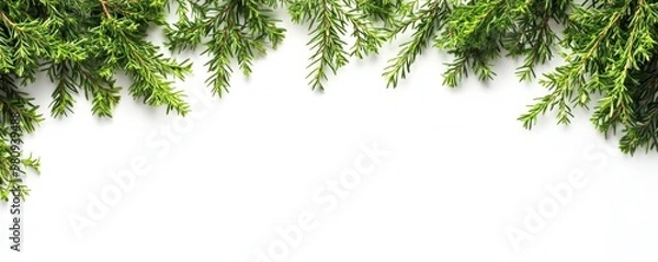 Fototapeta Green pine branches on a white background