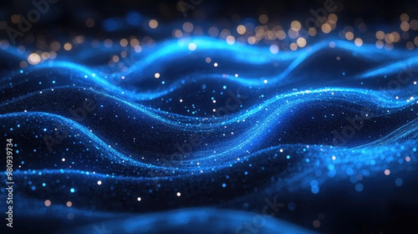 Fototapeta 3D rendering technology background abstract wave curve particle art illustration