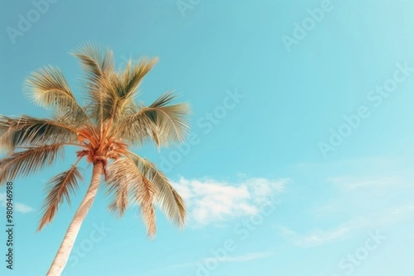 Fototapeta Palm tree under blue sky during daytime outdoors nature summer.