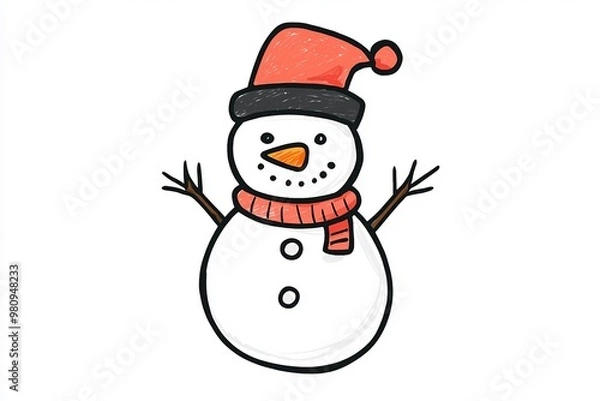 Obraz Schneemann mit Schal und Mütze 