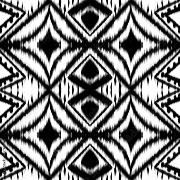 Fototapeta ethnic pattern, geometric, on background, black and white, design, tribal fabric, native american, for tiles and rugs, seamless, intricate ornamental pattern, textile, in cultural style, vintage
