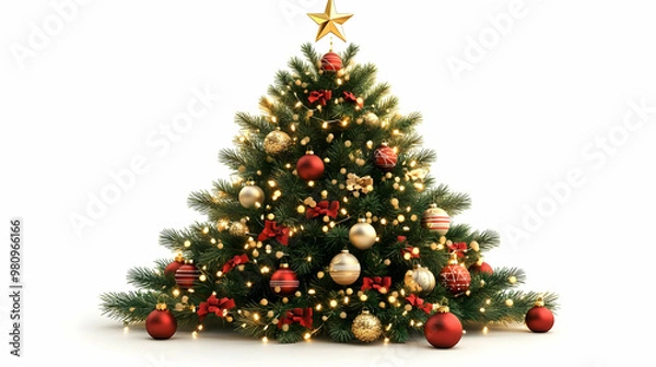 Fototapeta 3D Santa's Christmas Tree Vector Illustration: A Decorated Tree with Colorful Ornaments Isolated on White for Infographics