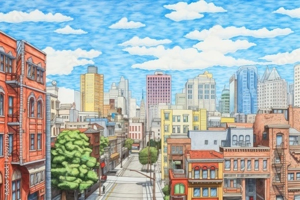 Fototapeta Downtown architecture metropolis cityscape.