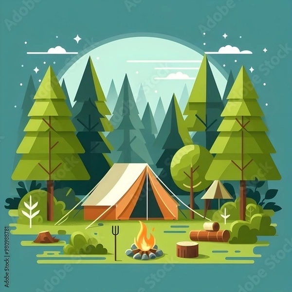 Fototapeta Flat Design Camping Tent