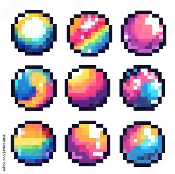 Fototapeta set of colorful bubble pixel art vector