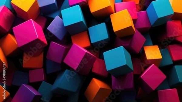 Fototapeta Stunning 3D geometric pattern with colorful cubes, featuring prominent edges and dynamic depth, forming a visually striking design
