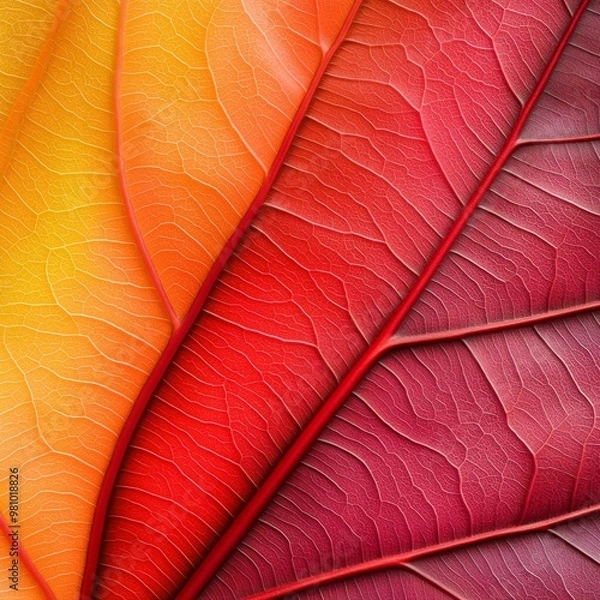 Fototapeta Macro Leaf Textures, close-up, abstract views of leaf veins and textures with vibrant colors