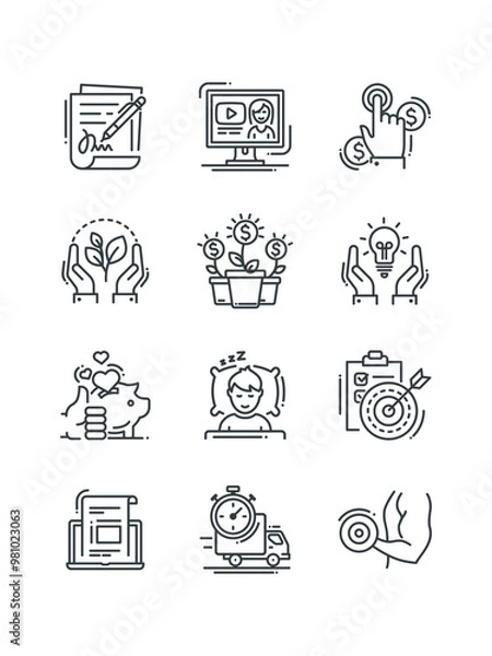 Fototapeta Business, symbol, sign, web, set of icons for web design, vector illustration