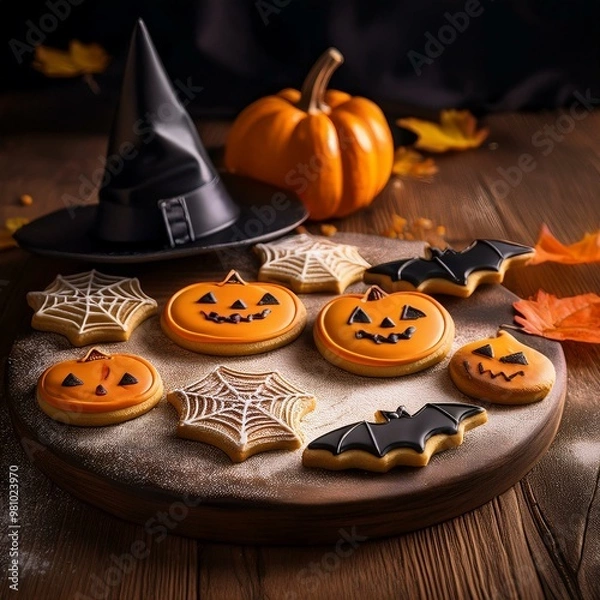 Fototapeta Galletas horneadas con formas y colores típicos de Halloween
