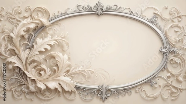 Obraz A luxurious beige background featuring an ornate floral frame with intricate scrolls and swirls, creating an elegant and sophisticated design.