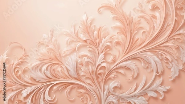 Obraz An ornate peach-colored floral design with intricate swirls, creating a soft and elegant look, perfect for wedding or event invitations.