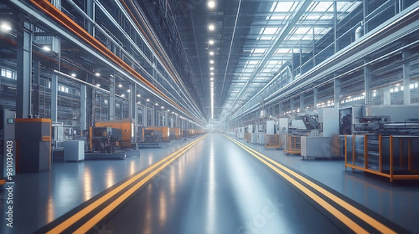 Fototapeta Modern hi-tech facility with automated line at the industrial factory. Smart factory industrial, Industry 4.0 concept