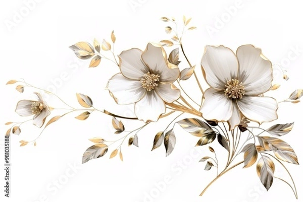 Fototapeta Abstract artistic background. Vintage illustration, flowers, branches, birds, golden brushstrokes. Textured background. Oil on canvas. modern Art. grey, wallpaper, poster, card, mural, print, wall art