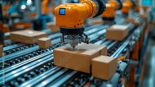 Fototapeta The development of robotic systems for efficient package picking in modern warehouses