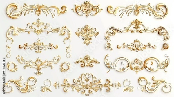 Fototapeta Elegant Vintage Gold Decorative Elements: Exquisite Frames, Swirls, and Borders for Timeless Design