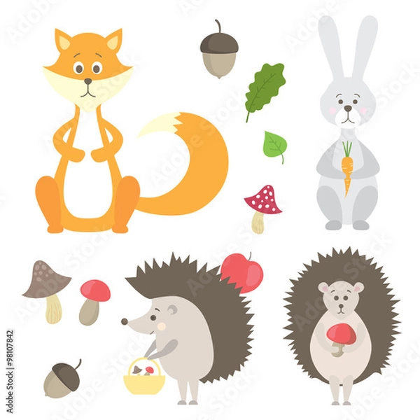 Fototapeta vector set with fox, hedgehog and hare