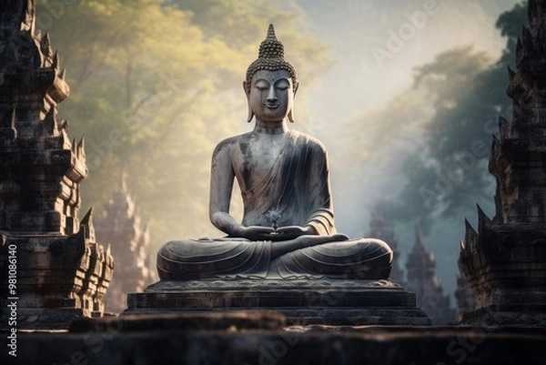 Obraz Buddha and temple in Thailand buddha representation spirituality.