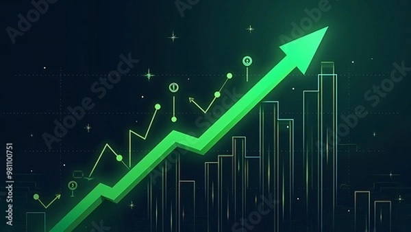 Fototapeta A rising stock market graph showing an upward trend in stock prices, symbolizing financial growth, positive market performance, and investment success. Ideal for themes of economic progress.