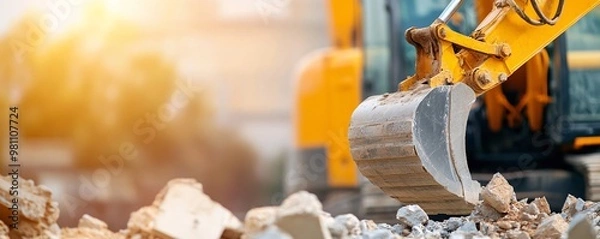 Fototapeta Advanced Excavator Controlled Concrete Demolition Techniques - Heavy Machinery and Specialized Methods for Complex Projects in Urban Environments