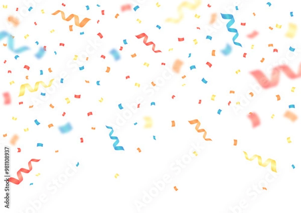Obraz カラフルな紙吹雪やリボンが舞うお祝いイラスト背景素材
