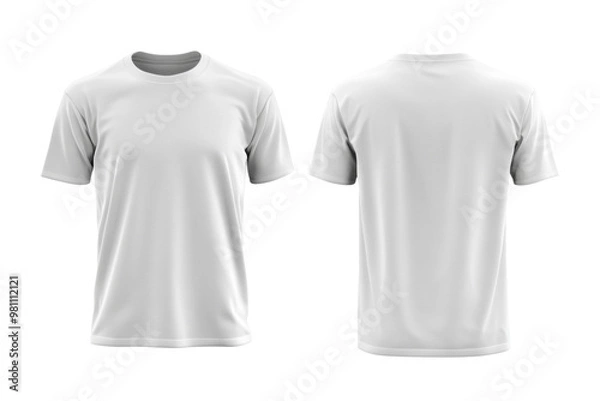 Fototapeta Blank Short sleeve t shirt mockup, white T-shirts front and back view, used as design template isolated on white background