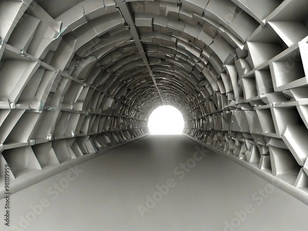Fototapeta Abstract 3D architectural tunnel in a white background.