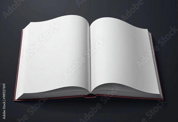 Obraz Mockup, open book, notepad with blank white pages on isolated dark background